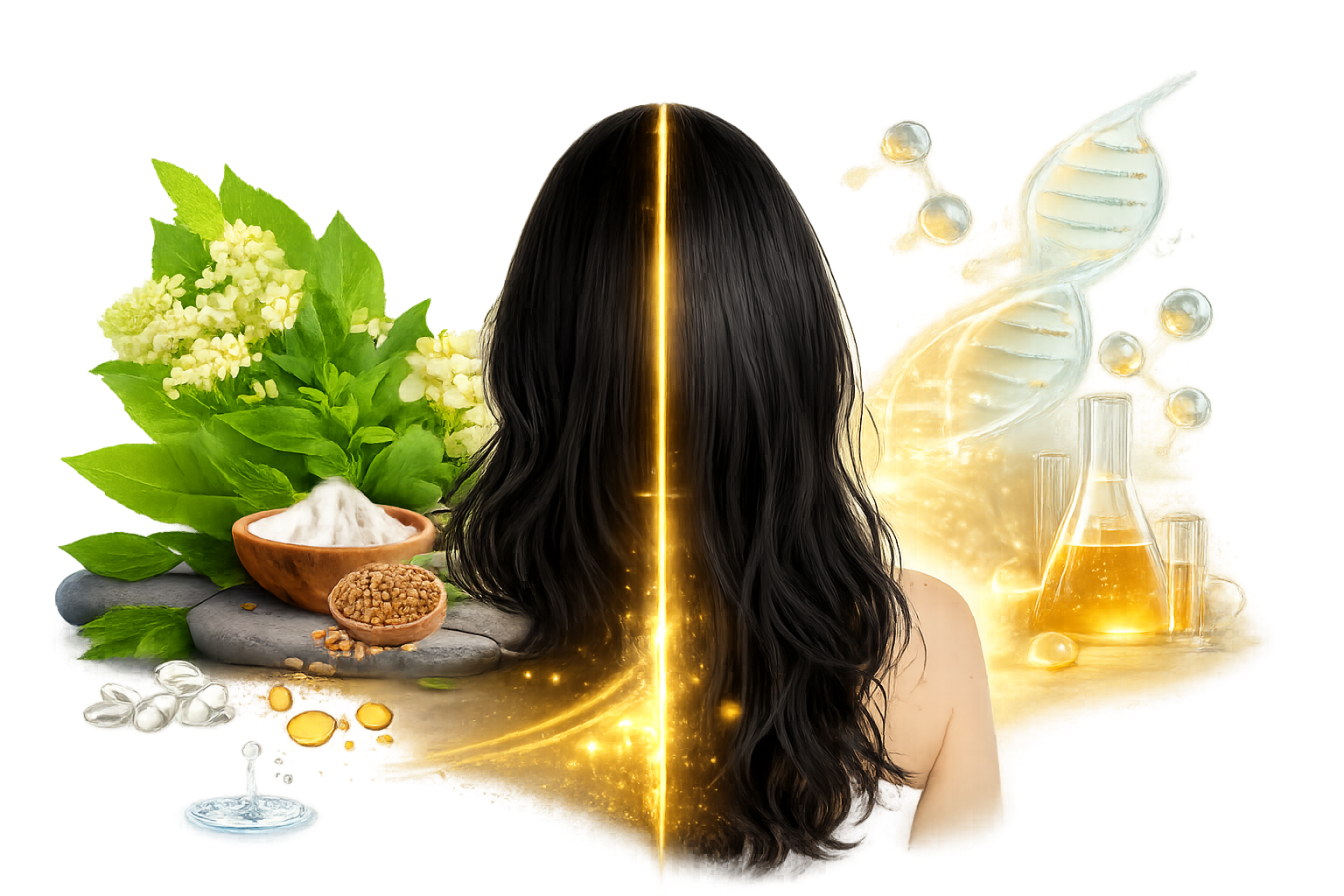 Ayurvedic ingredients - Lotus, Coconut, Amla, Natural Oils